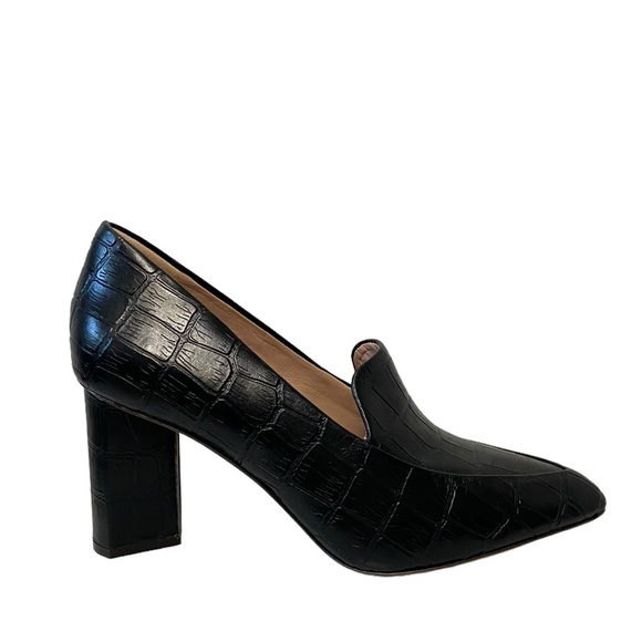 AD & Daughters Esmea Croc Printed Fall Preppy Chic Leather Pumps Black 7.5 - Picture 2 of 13